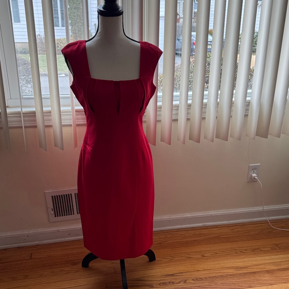 Calvin Klein Vibrant Red Cap-Sleeve Sheath Dress